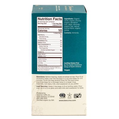Teeccino Dandelion Mocha Tea - Caffeine-Free, Roasted Herbal Tea with Prebiotics, 3x More Herbs than Regular Tea Bags - Gluten-Free, Acid-Free Coffee Alternative - 25 Tea Bags (Pack of 3)