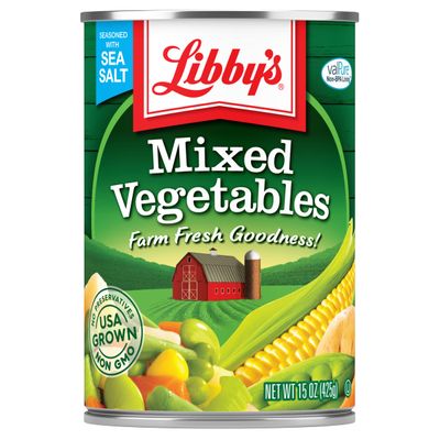 Libby's Mixed Vegetables | Delicious Vegetable Favorites | Colorful Carrots, Potatoes, Peas, Corn, Green Beans, Celery, Lima Beans | Seasoned with Sea Salt | Grown &amp; Made in USA | 15 oz (Pack of 12)