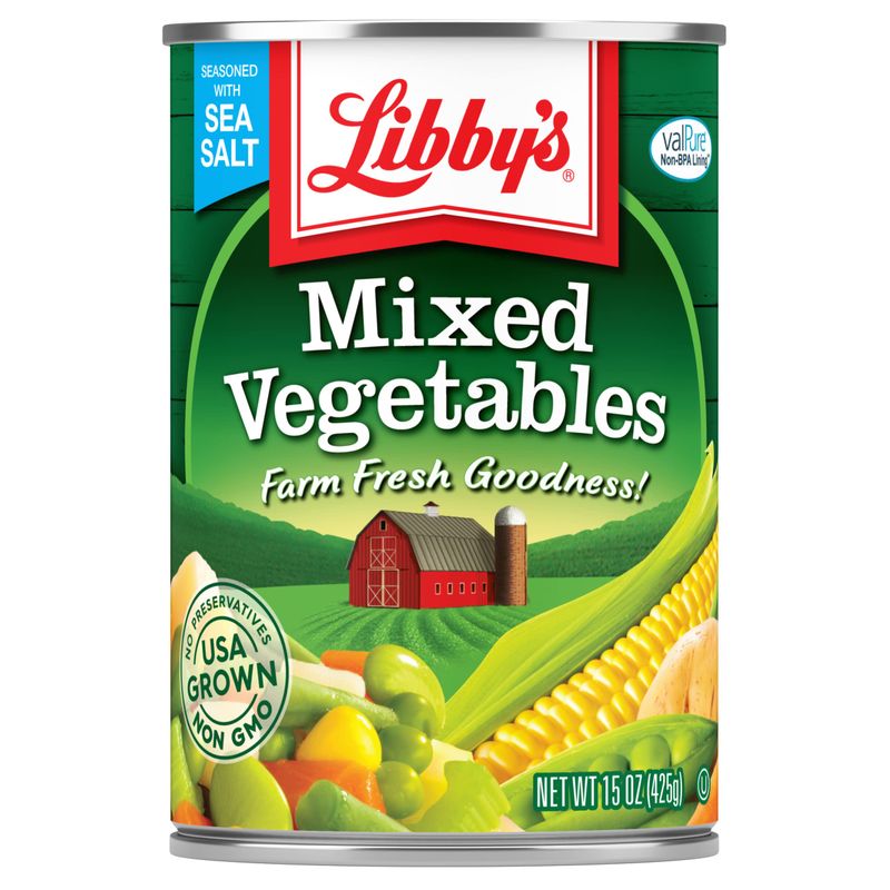 Libby&#39;s Mixed Vegetables | Delicious Vegetable Favorites | Colorful Carrots, Potatoes, Peas, Corn, Green Beans, Celery, Lima Beans | Seasoned with Sea Salt | Grown &amp; Made in USA | 15 oz (Pack of 12)