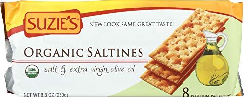 Suzie&#39;s, Organic Saltines Crackers, Salted w/ Extra Virgin Olive Oil, Healthy Gourmet Baked Snack Goodies for Adults &amp; Children - 3 Pack, 8.8oz Each