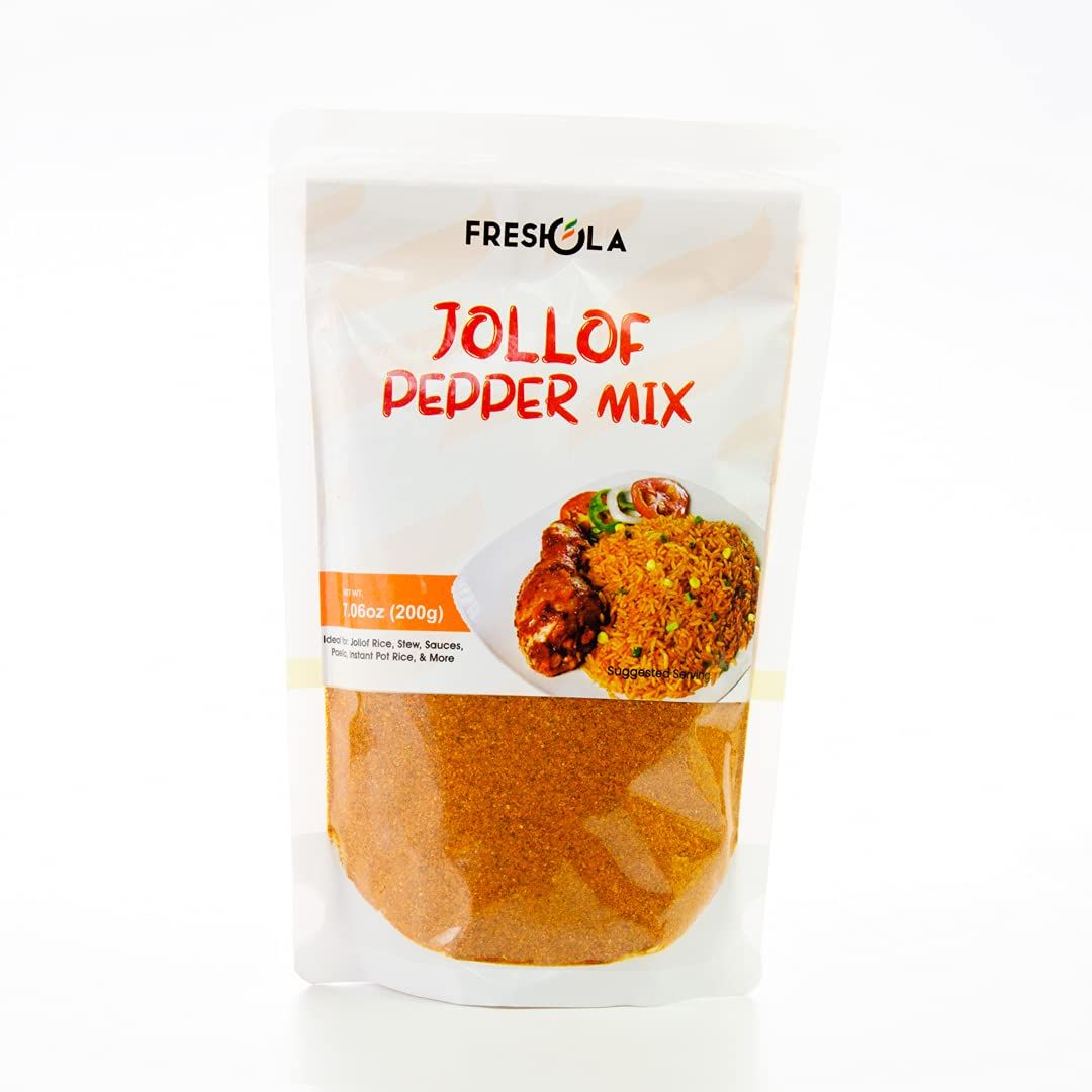 FRE Freshola Seasoned Jollof Rice Pepper Mix with Spices - Hand Blended Sauce in 200g | Red Ground Pepper for Cooking Rice, Pasta, Marinade - Natural African Seasoning, No Preservatives, Chemicals