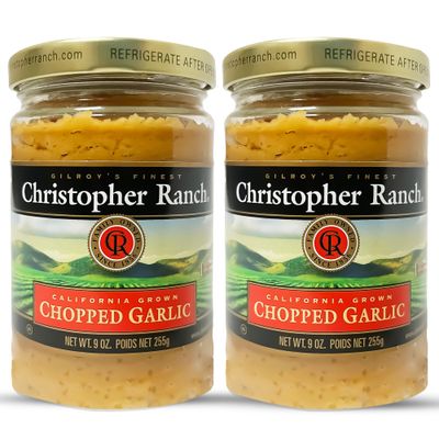 Christopher Ranch Chopped Garlic in Olive Oil Award Winning Heirloom Fresh Garlic Family Farmed Chopped Garlic in Jar for Cooking Garlic Fresh Whole Flavor Best Cooking Gifts - 9 oz Pack of 2