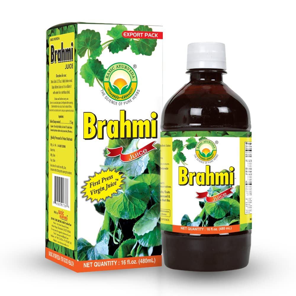 BASIC AYURVEDA Brahmi (Bacopa monnieri) Juice | Ayurvedic Brain Tonic | Supports Mental Clarity, Focus &amp; Hair Health | 16.23 Fl Oz/480ml