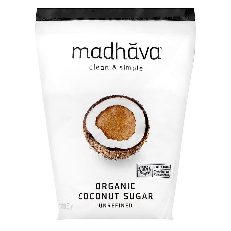 MADHAVA Organic Coconut Sugar 3 Lb. Bag (Pack of 1), Natural Sweetener, Sugar Alternative, Unrefined, Sugar for Coffee, Tea &amp; Recipes, Vegan, Organic, Non GMO