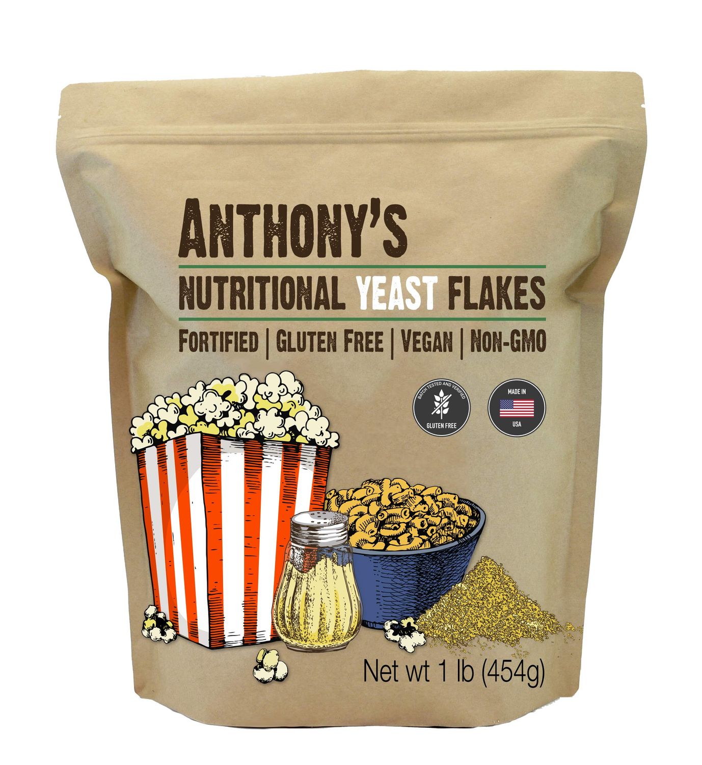 Anthony&#39;s Premium Nutritional Yeast Flakes, 1 lb, Fortified, Gluten Free, Non GMO, Vegan