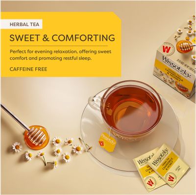 Wissotzky Chamomile &amp; Honey Herbal Tea, (3 Pack - 60 Tea Bags) | Soothing Blend | Caffeine Free Tea | Relaxation