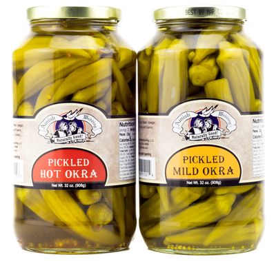 Amish Wedding Hot and Mild Pickled Okra Variety Pack 32 Ounces (Pack of 2)