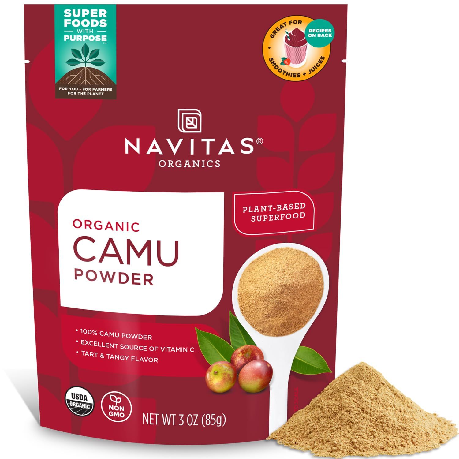 Navitas Organics Camu Camu Powder. Bag, 17 Servings - Organic, Non-GMO, Gluten-Free, 3 Ounce (Pack of 1) (858847000208)