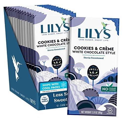 LILY&#39;S Cookies and Creme White Chocolate Style No Sugar Added, Sweets Bars, 2.8 oz (12 Count)