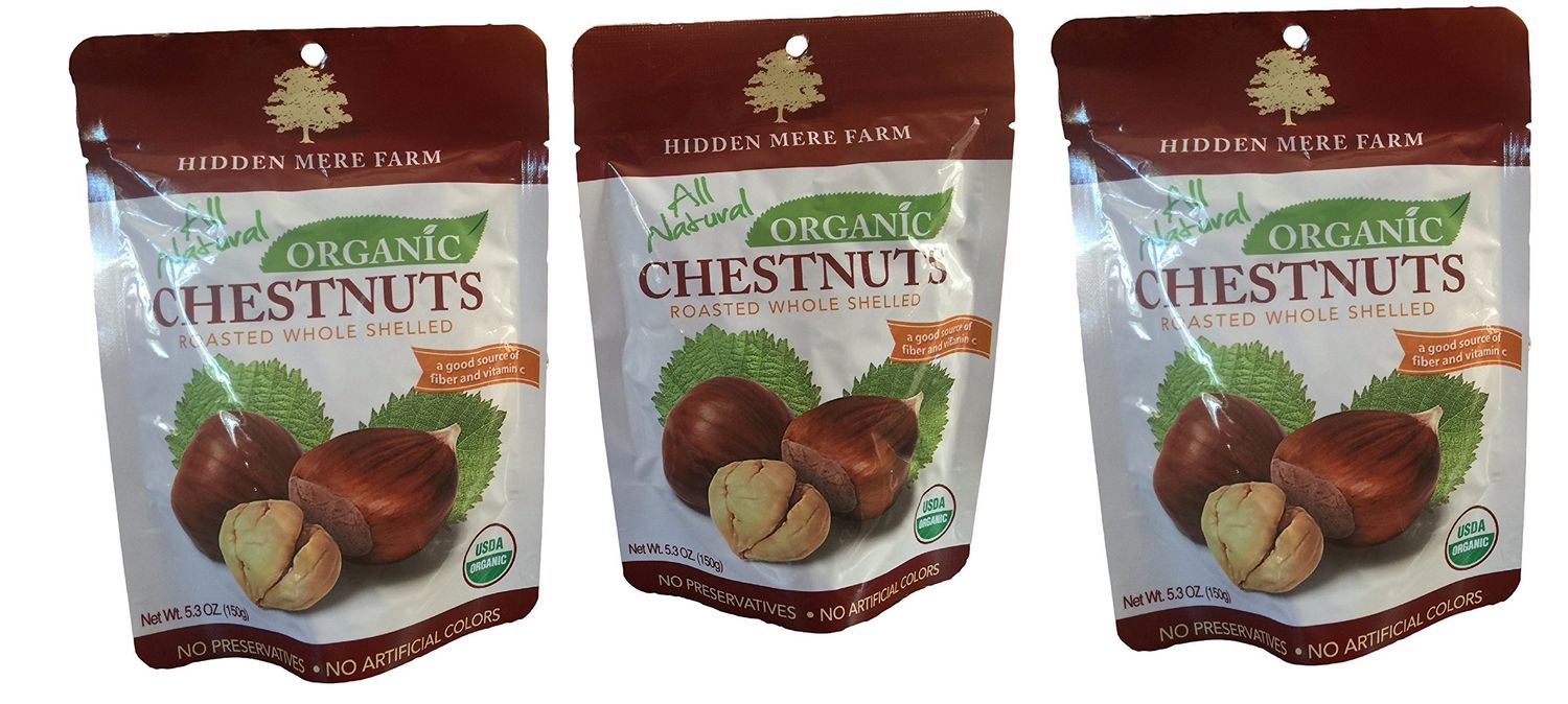 Hidden Mere Farm Organic Chestnuts Roasted Whole Shelled 3 Pack