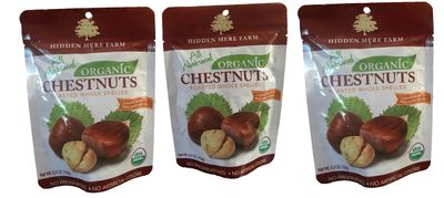 Hidden Mere Farm Organic Chestnuts Roasted Whole Shelled 3 Pack