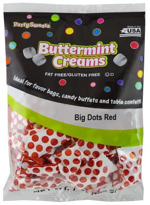 Party Sweets Big Dots Red Buttermints by Hospitality Mints, Appx 300, White, 7 Oz, Pack of 6