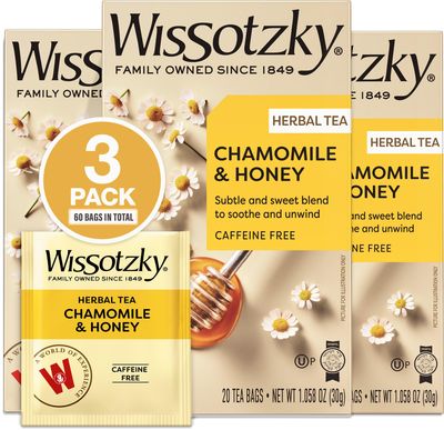 Wissotzky Chamomile &amp; Honey Herbal Tea, (3 Pack - 60 Tea Bags) | Soothing Blend | Caffeine Free Tea | Relaxation