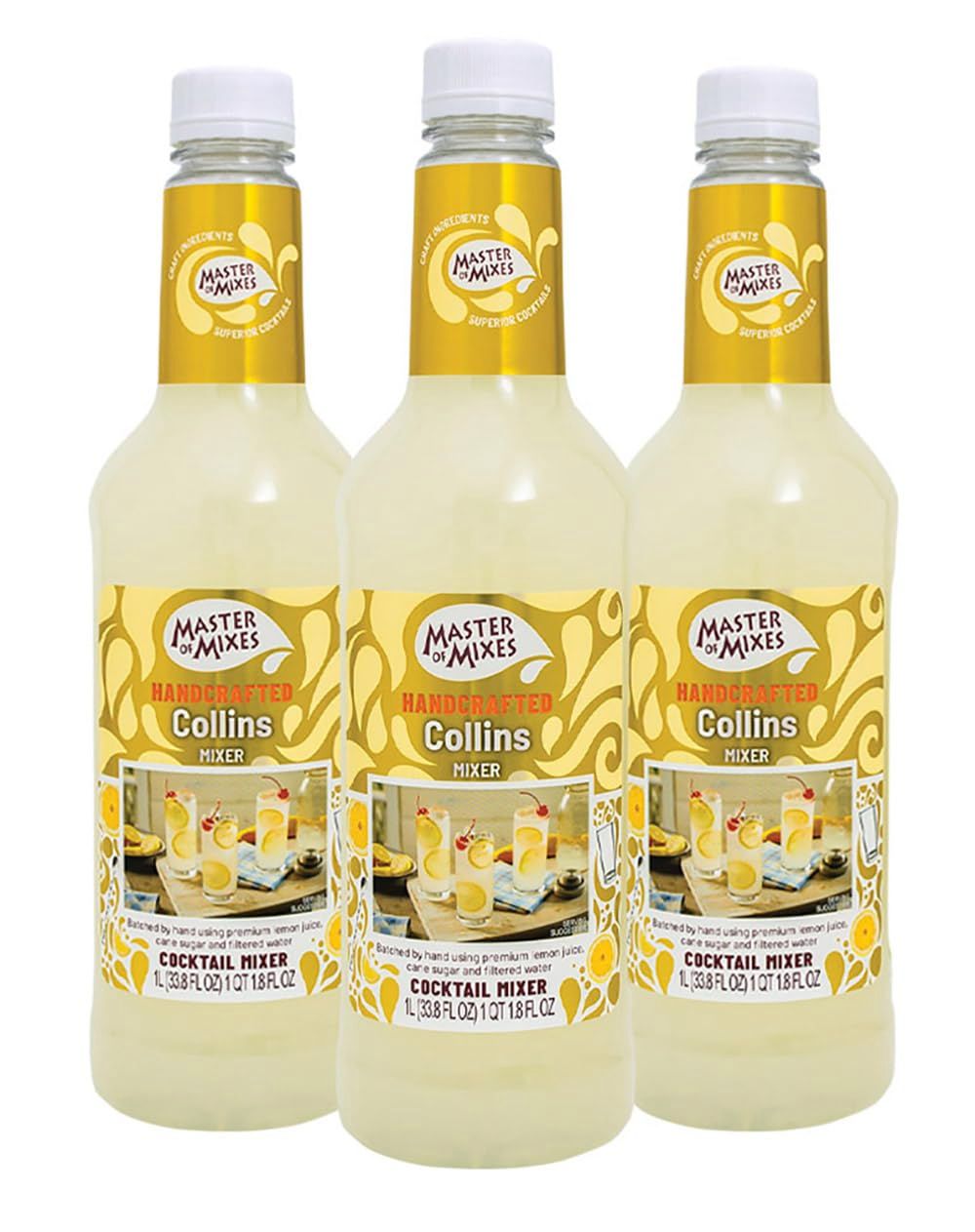 Master of Mixes Collins Drink Mix, Ready to Use, 1 Liter Bottle (33.8 Fl Oz), Pack of 3