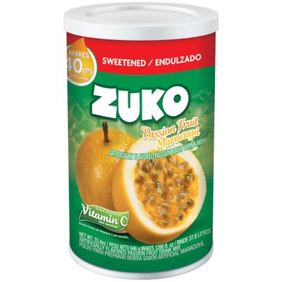 ZUKO PASSION FRUIT Instant Powder Drink, Canister, No Sugar Needed, 33.4 Oz (Pack of 1)