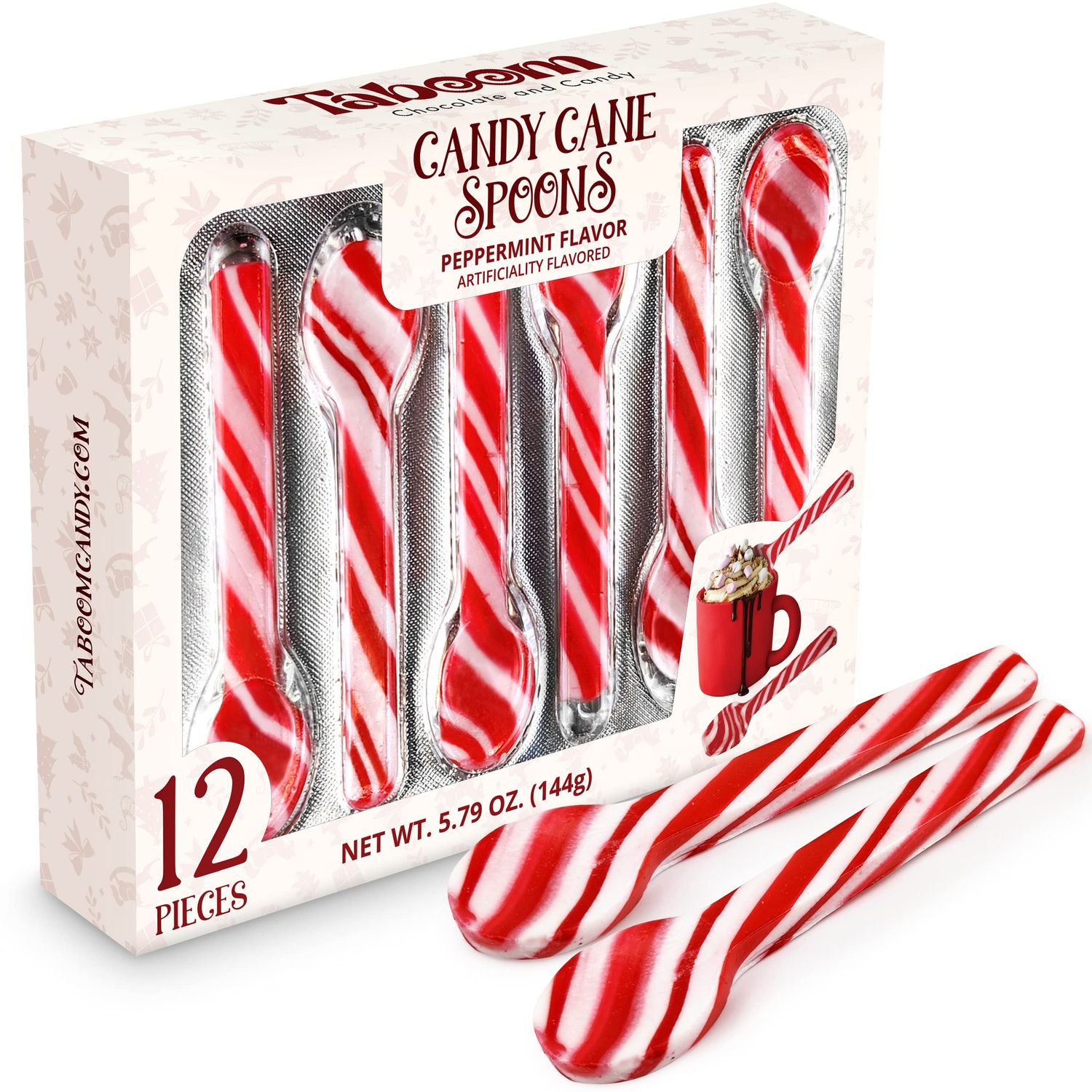Peppermint Spoons - Pack of 12 Stunning Candy Cane Spoons - Perfect Christmas Candy - Delicious and Colorful Peppermint Candy - Ideal for Hot Chocolate on Christmas Eve