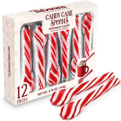 Peppermint Spoons - Pack of 12 Stunning Candy Cane Spoons - Perfect Christmas Candy - Delicious and Colorful Peppermint Candy - Ideal for Hot Chocolate on Christmas Eve