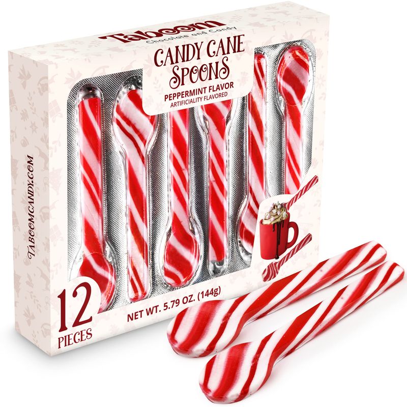Peppermint Spoons - Pack of 12 Stunning Candy Cane Spoons - Perfect Christmas Candy - Delicious and Colorful Peppermint Candy - Ideal for Hot Chocolate on Christmas Eve