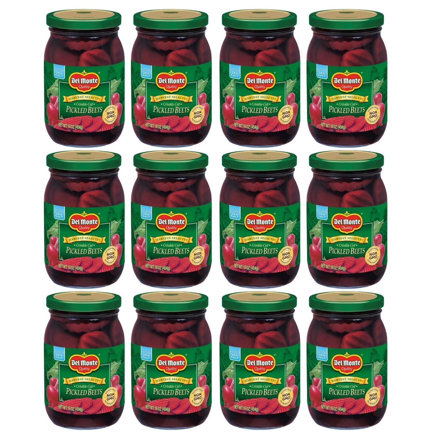 DEL MONTE HARVEST SELECTS Crinkle Cut Pickled Beets, Ready to Eat Pickled Beets, 12 Pack, 16 oz Jar