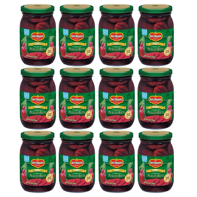 DEL MONTE HARVEST SELECTS Crinkle Cut Pickled Beets, Ready to Eat Pickled Beets, 12 Pack, 16 oz Jar