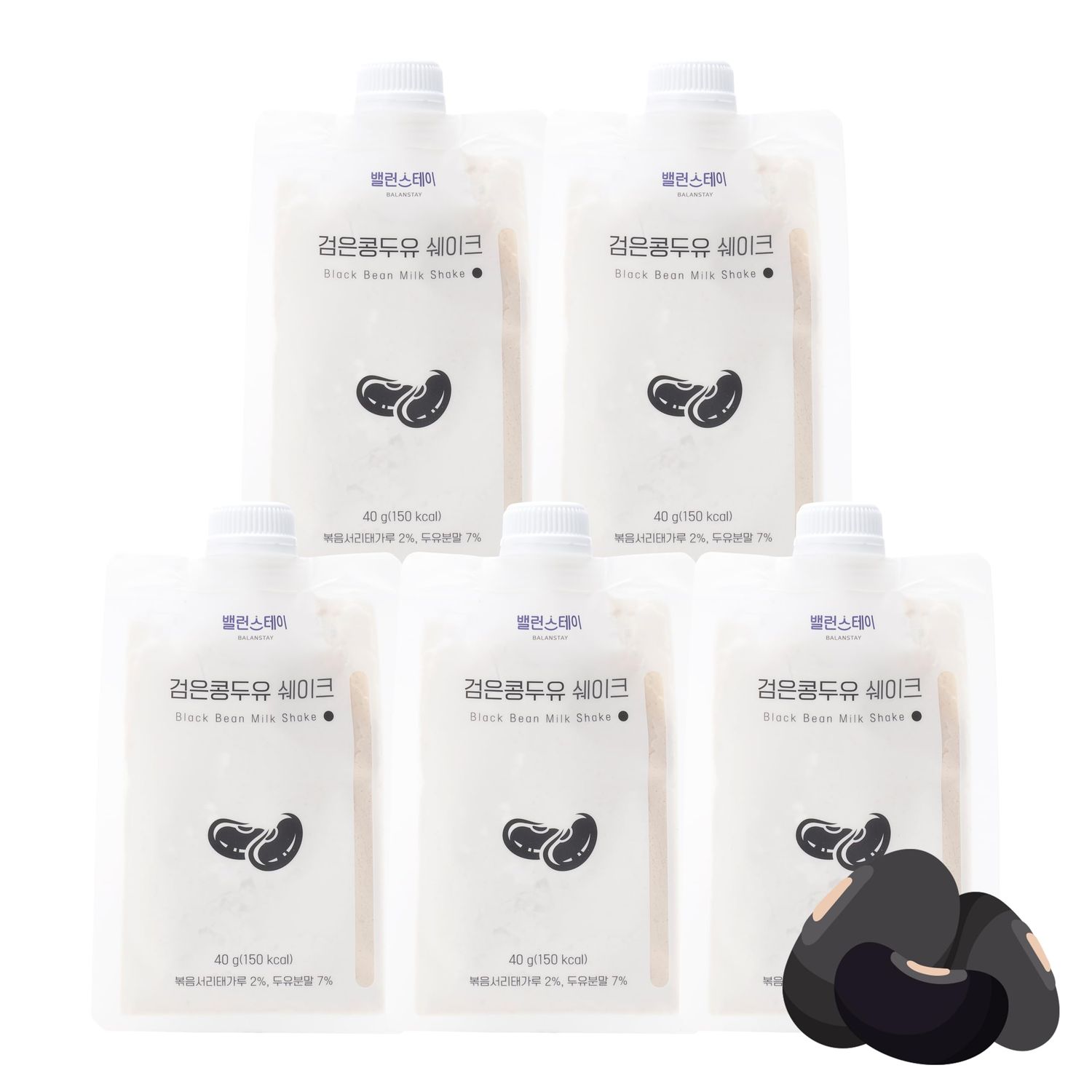 Balanstay On-the-Go Meal Replacement Powder 40g x 5 Pouches (Pack of 1) - Korean Healthy Shake Breakfast Simple Meal (Black Bean Milk shake)