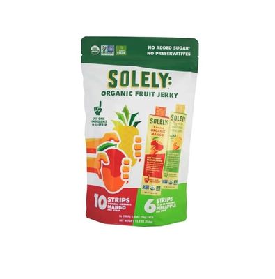 Solely Organic Fruit Jerkey 10 Strips Mango 6 Strips Pineapple No Added Sugar No Preservatives Low Callories (Total 16 Strips)