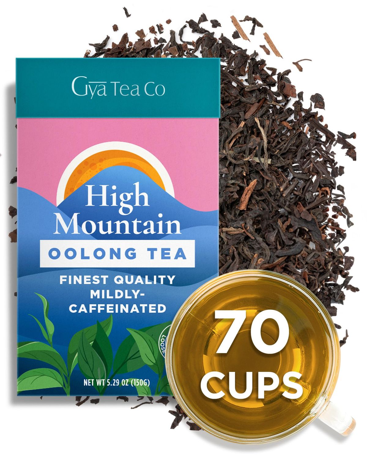 Gya Tea Co High Mountain Oolong Tea Loose Leaf Tea - 5.29 Oz 70 Cups Mildly Caffeine Tea Smooth Oolong Tea Leaves Loose Leaf - Rich in Antioxidants for Great Relaxation &amp; Immunity Boost Fruit Tea