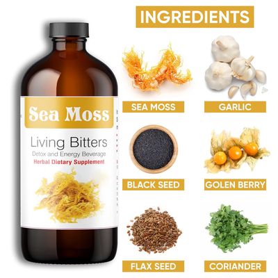 HERBOGANIC Seamoss Living Bitter 16oz - Natural Blend of Seamoss, Garlic, Black Seed, and Bitter Melon to Support Skin Health and Heart Health