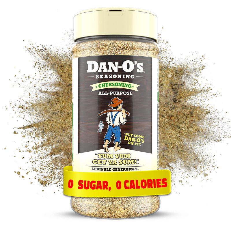 Dan-O&#39;s Cheesoning Seasoning - Great on Pasta, Pizza, Popcorn, Meats, Veggies, and Snacks - Italian Seasoning Blend - All-Purpose, Sugar Free, Zero Calorie for Cooking Anything- Medium bottle 7.6oz