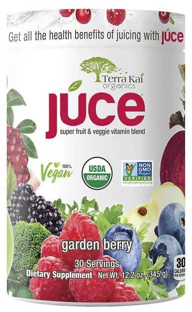 FrenchGlory Terra-Kai Organics Juce Super Fruit and Veggie Blend Drink, 12.2-Ounce Garden Berry, 30 Servings