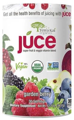 FrenchGlory Terra-Kai Organics Juce Super Fruit and Veggie Blend Drink, 12.2-Ounce Garden Berry, 30 Servings
