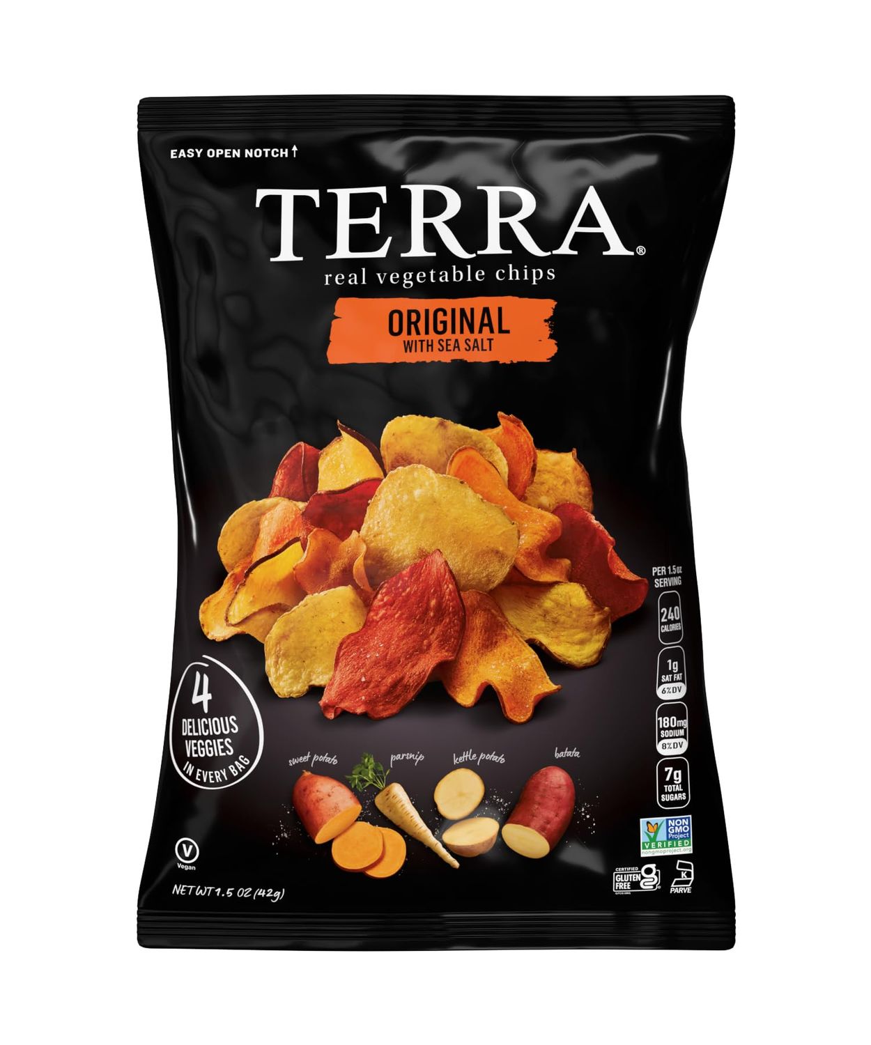 Terra Vegetable Chips, Original with Sea Salt Vegetable Chips, 1.5 oz (Pack of 8)