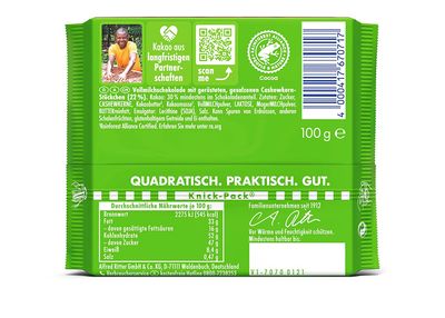 Ritter Sport Chocolate | Ritter Sport Nut Class Cashew | Ritter Chocolate | German Chocolate Bars | 3,5 Ounce Total