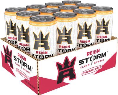 REIGN Storm, Strawberry Apricot, Fitness &amp; Wellness Energy Drink, 12 Fl Oz (Pack of 12)