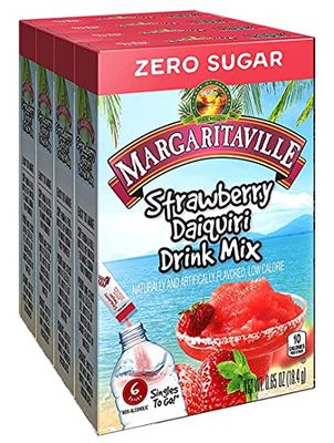 Margaritaville Singles To Go Water Drink Mix - Strawberry Daiquiri Flavored, Non-Alcoholic Powder Sticks (4 Boxes with 6 Packets Each - 24 Total Servings), 0.65 Ounce (Pack of 4)