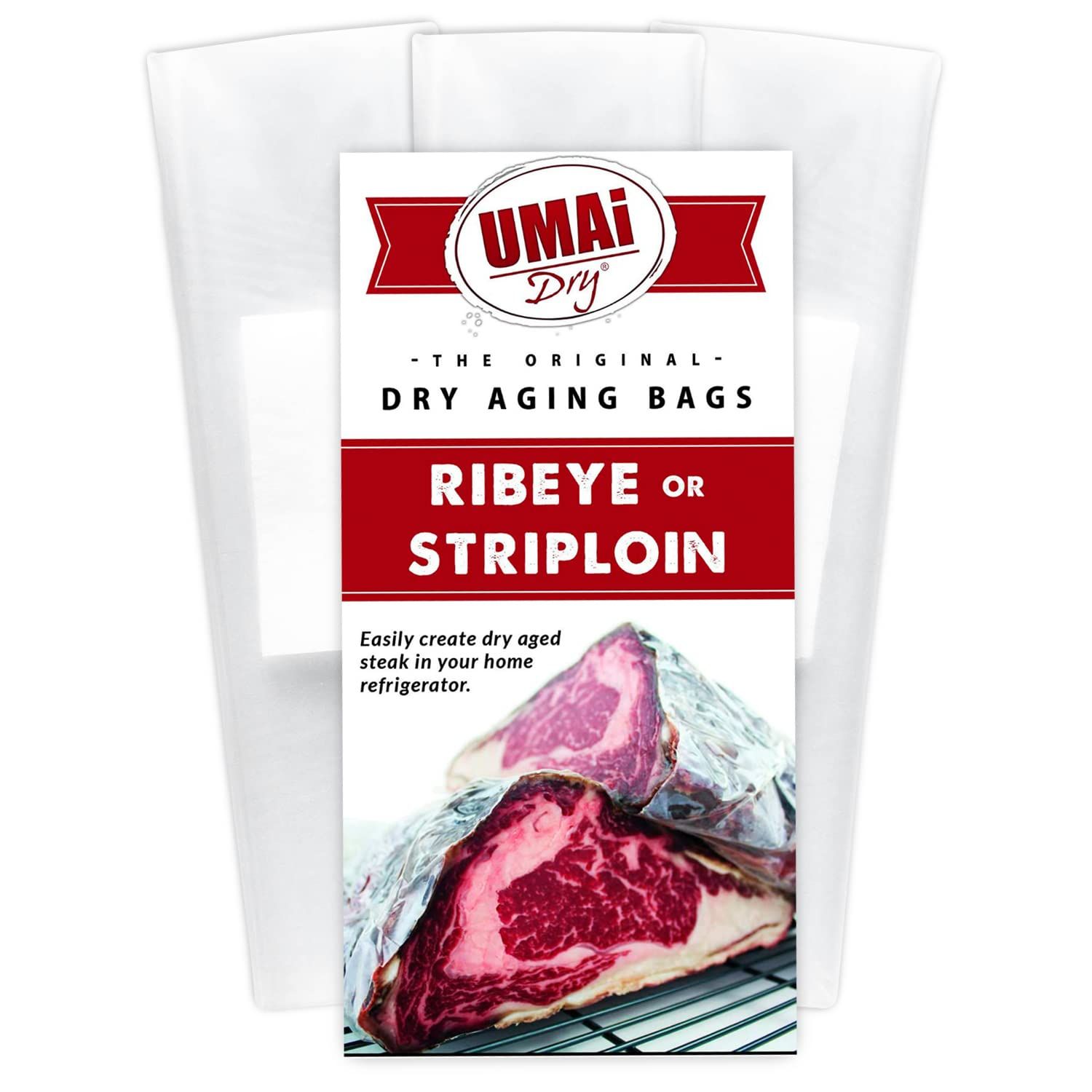 UMAi Dry Aging Bag for Steaks - Pack of 3 I Dry Age Bags for Meat, Ribeye &amp; Striploin Steak up to 12-18lbs, Home Steak Ager Refrigerator Bags, NO Vacuum Sealer Required, Tender Aged Beef in 28-45 Days