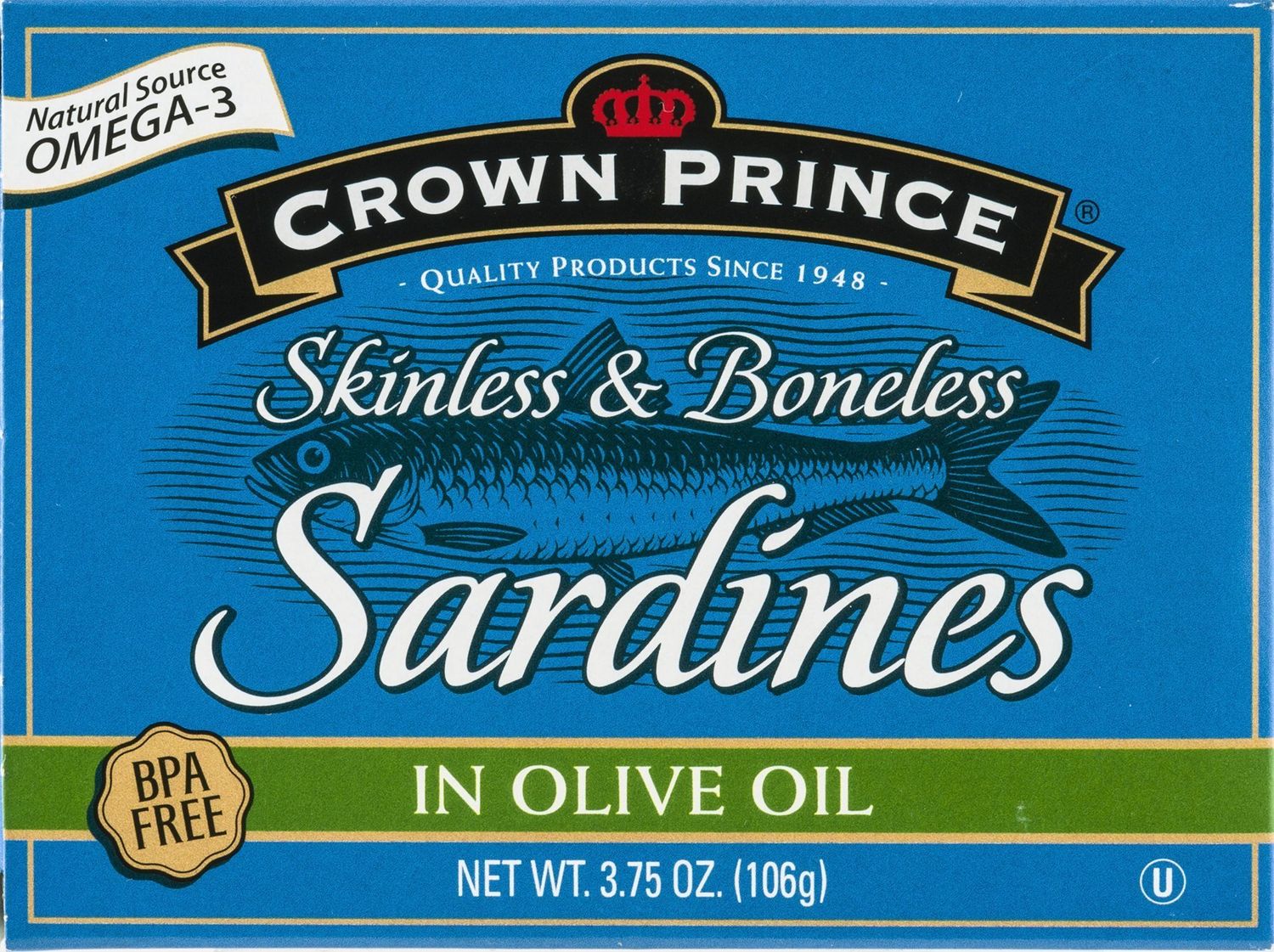 Crown Prince, Skinless &amp; Boneless Sardines in Olive Oil, 3.75 oz