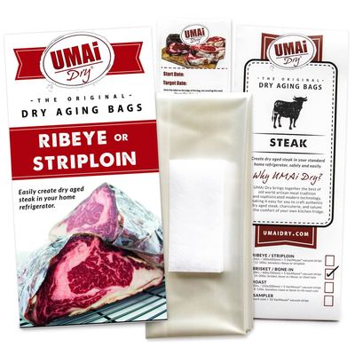 UMAi Dry Aging Bag for Steaks - Pack of 3 I Dry Age Bags for Meat, Ribeye &amp; Striploin Steak up to 12-18lbs, Home Steak Ager Refrigerator Bags, NO Vacuum Sealer Required, Tender Aged Beef in 28-45 Days