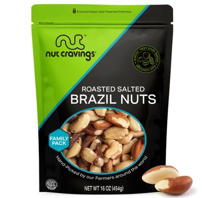 NUT CRAVINGS - Brazil Nuts Roasted &amp; Salted - No Shell, Whole (16oz - 1 LB) Bulk Nuts Packed Fresh in Resealable Bag - Healthy Protein Food Snack, All Natural, Keto Friendly, Vegan, Kosher