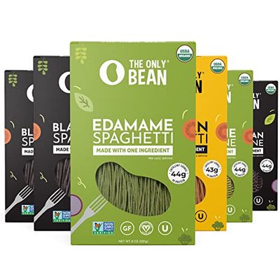 The Only Bean - Soy, Black Bean, and Edamame Spaghetti &amp; Fettuccine - Gluten Free Pasta, Keto Low Carb Pasta Noodles, Protein Pasta, Organic Healthy Noodles, Vegan Pasta - 8 oz (6 Pack) (Variety Pack)
