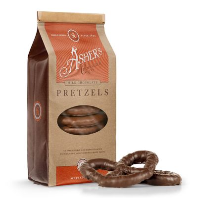 Asher&#39;s Chocolates, Chocolate Covered Pretzels, Gourmet Sweet and Salty Candy, Small Batches of Kosher Chocolate, Family Owned Since 1892 (6.5oz, Milk Chocolate)