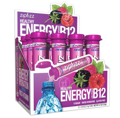 Zipfizz Daily Energy Drink Powder, Berry, 12 Pack | 3-in-1 Sustained Energy, Rapid Hydration, and Essential Vitamins | Sugar-Free | Electrolyte Powder | Contains Vitamin B-12 &amp; Antioxidants