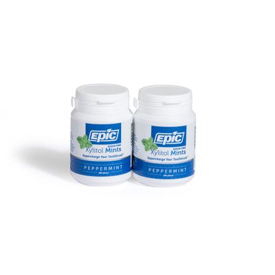 Epic Xylitol Mints - Sugar Free &amp; Aspartame Free Mints Sweetened w/Xylitol for Dry Mouth &amp; Gum Health (Peppermint, 180-Piece Bottle, 2 Bottles)