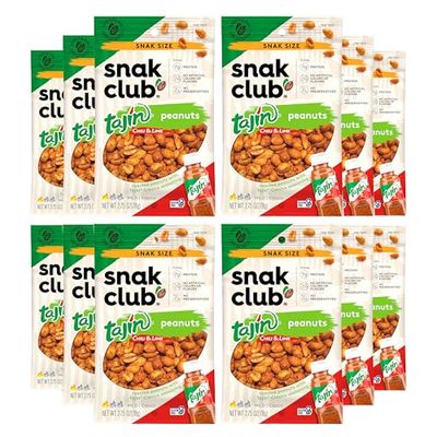 Snak Club Tajin Peanuts, Roasted Nuts with Chili and Lime Seasoning, Mild, Gluten-Free, Kosher Snacks, No Artificial Colors or Flavors, Low Cholesterol, 2.75 oz Snack Bags, 12 Pack