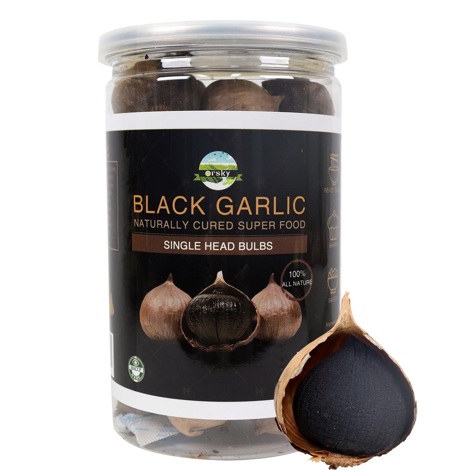 Orsky Black Garlic 8.82 Oz (250g.), Whole Black Garlic Fermented for 90 Days, Super Foods, Non-Additives, High in Antioxidants, Ready to Eat for Snack Healthy, Healthy Recipes