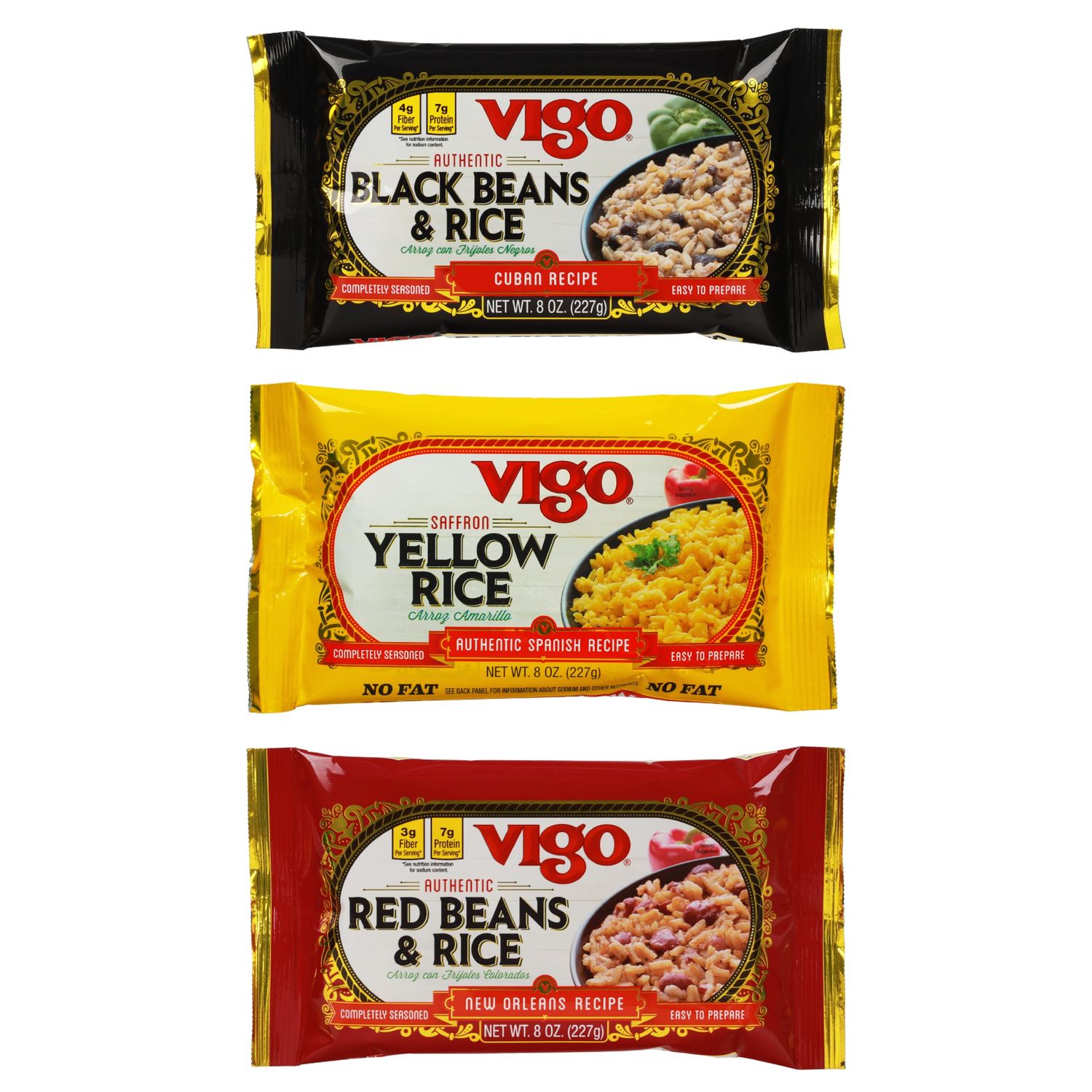 Vigo Authentic Rice Variety Pack, Low Fat, 8oz Pack of 3 (Saffron Yellow Rice, Red Beans &amp; Rice, and Black Beans &amp; Rice)