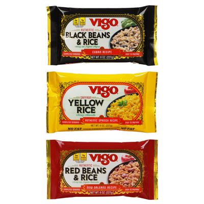 Vigo Authentic Rice Variety Pack, Low Fat, 8oz Pack of 3 (Saffron Yellow Rice, Red Beans &amp; Rice, and Black Beans &amp; Rice)