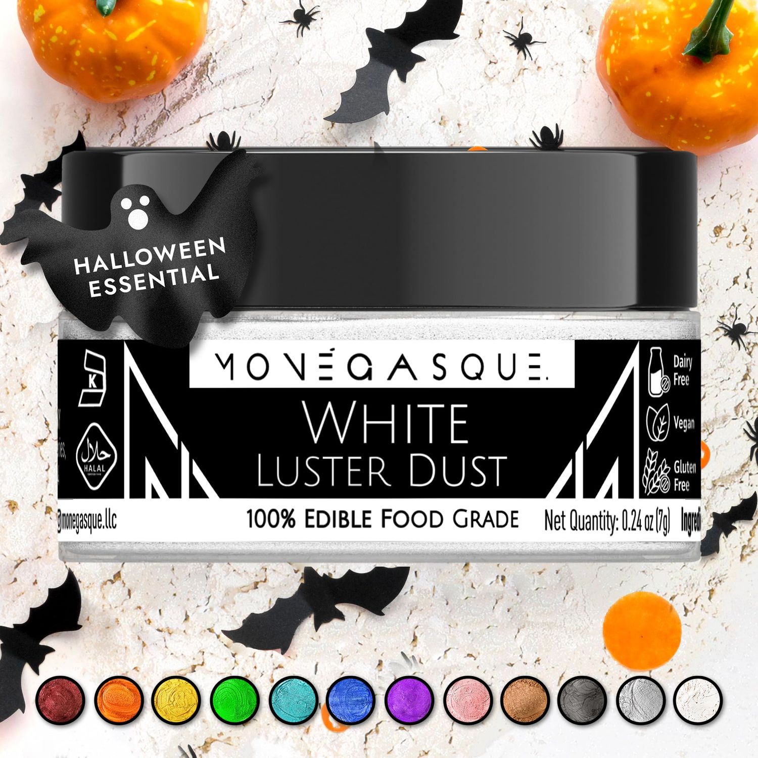 MONGASQUE White Luster Dust Edible Glitter for Cocktails 7g - Premium White Edible Glitter - Cake Christmas Glitter White - Edible Glitter for Drinks - Drink Glitter Edible - Edible Glitter for Cakes