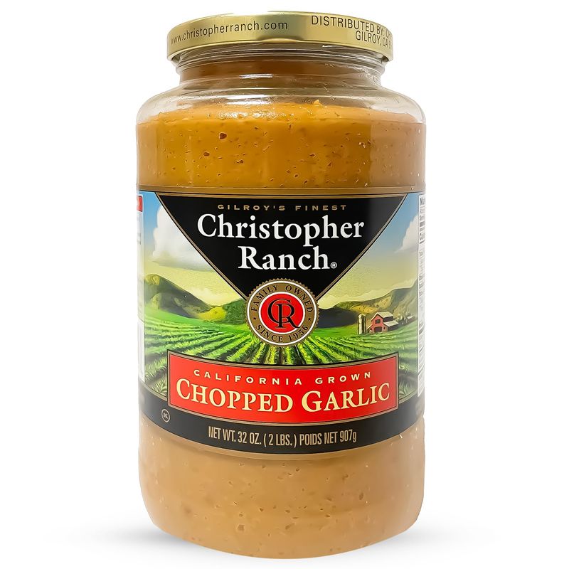 Christopher Ranch Chopped Garlic in Olive Oil Award Winning Heirloom Fresh Garlic Family Farmed, Delivered in a Convenient Jar for Cooking, Best Cooking Gifts of Garlic Fresh Whole Flavor - 32 oz