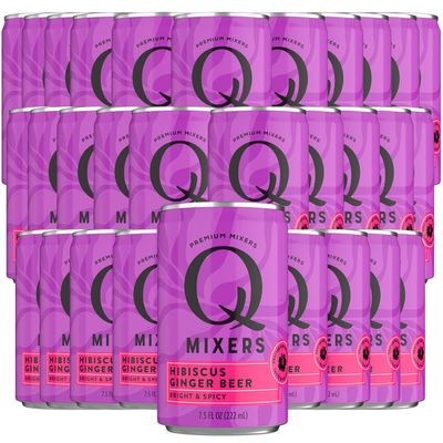 Q Mixers Hibiscus Ginger Beer Premium Cocktail Mixer Made with Real Ingredients 7.5oz Can | 30 PACK